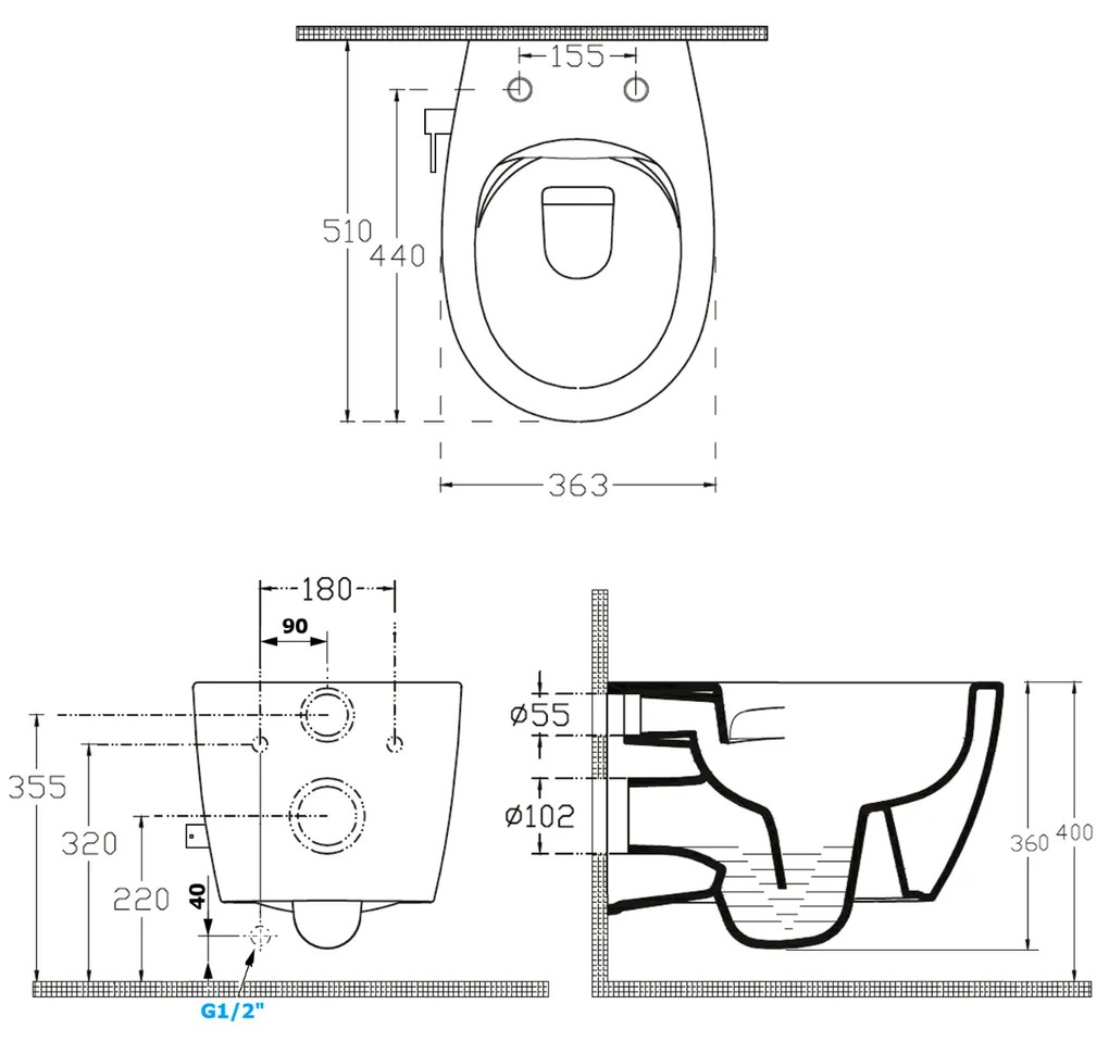 Isvea Sentimenti hangend toilet met bidetsproeier randloos wit