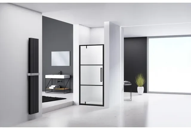 Van Rijn Products ST04 Nisdeur zwart incl. glasbehandeling 6mm glas, 2 lijnen zeefdruk L/R draaiend 780-800 x 2000 ST0410080