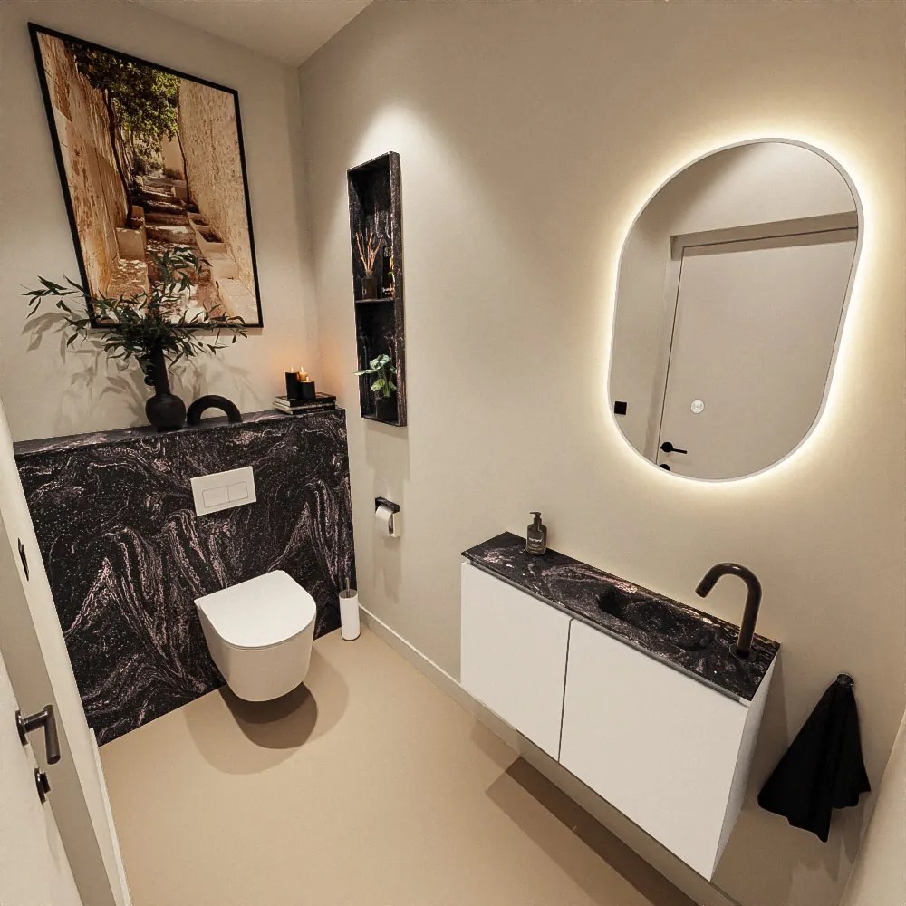 Mondiaz Ture DLux toiletmeubel 80cm talc met wastafel lava rechts met kraangat