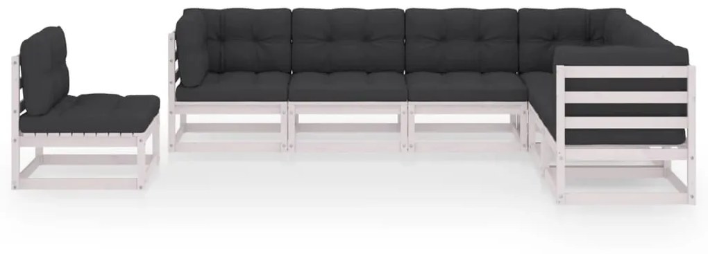 vidaXL 7-delige Loungeset met kussens massief grenenhout wit