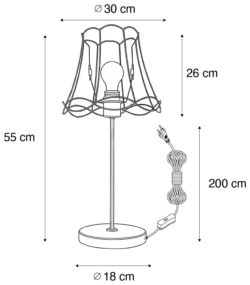 Retro tafellamp messing met Granny frame zwart 30 cm - Kaso Retro Minimalistisch E27 Draadlamp rond Binnenverlichting Lamp