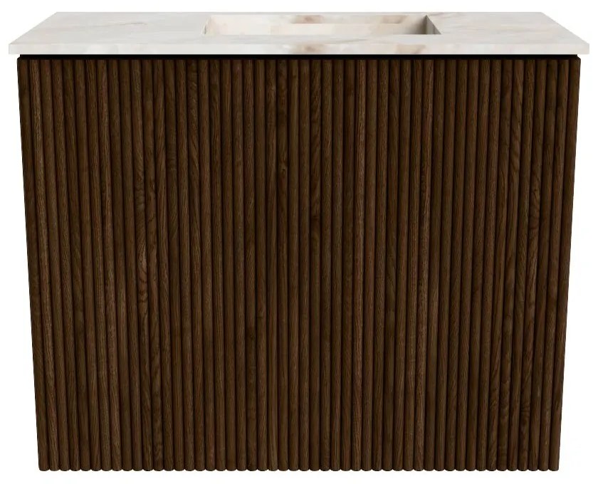 Mondiaz Joya DLux 50cm toiletmeubel walnut met wastafel faye rechts zonder kraangat frappe