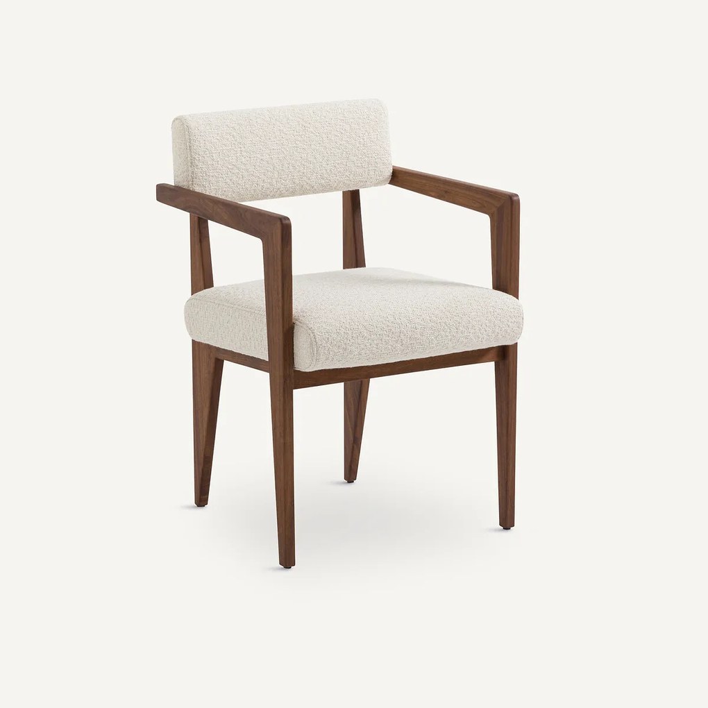 Tafelfauteuil in notenhout in bouclé stof, Izag