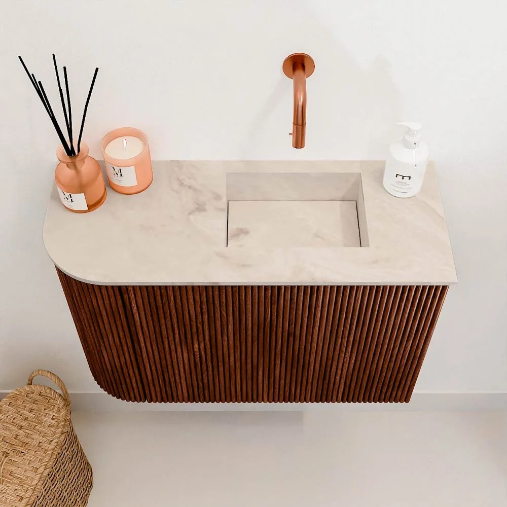 Mondiaz Joya DLux 60cm toiletmeubel ronding links ruby met wastafel faye rechts zonder kraangat frappe