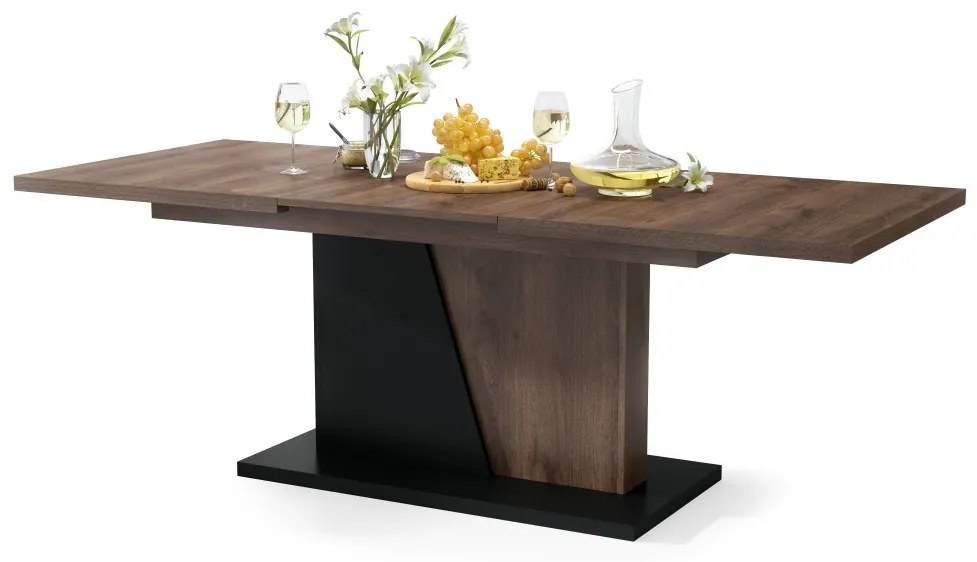NOBLE NOIR Eik bruin/zwart mat – uitschuifbare tafel tot 218 cm, voor 8, 10 personen.