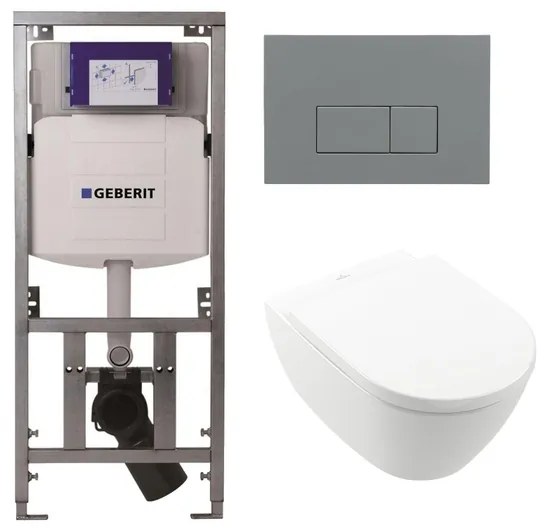 Villeroy Boch Subway 2.0 DirectFlush Toiletset - geberit reservoir - bedieningsplaat rechthoekige knoppen licht grijs - softclose - wit 0701131/SW1102375/0124060/ga26028/