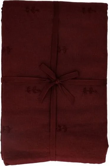 Tafelkleed, GOTS bio-katoen, wijnrood, geborduurde takjes, 145 x 350 cm