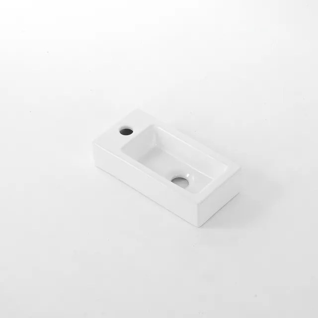 QeramiQ Fuente Fontein - 38x18.5x9cm - keramiek - kraangat links - Glans wit E-8020L-GW