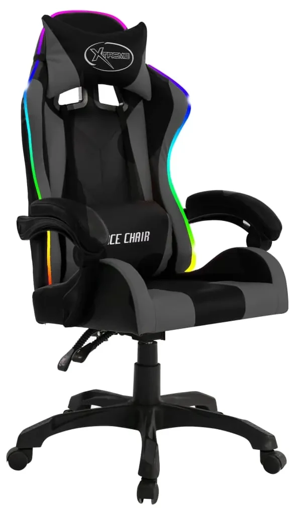 vidaXL Racestoel met RGB LED-verlichting kunstleer grijs en zwart