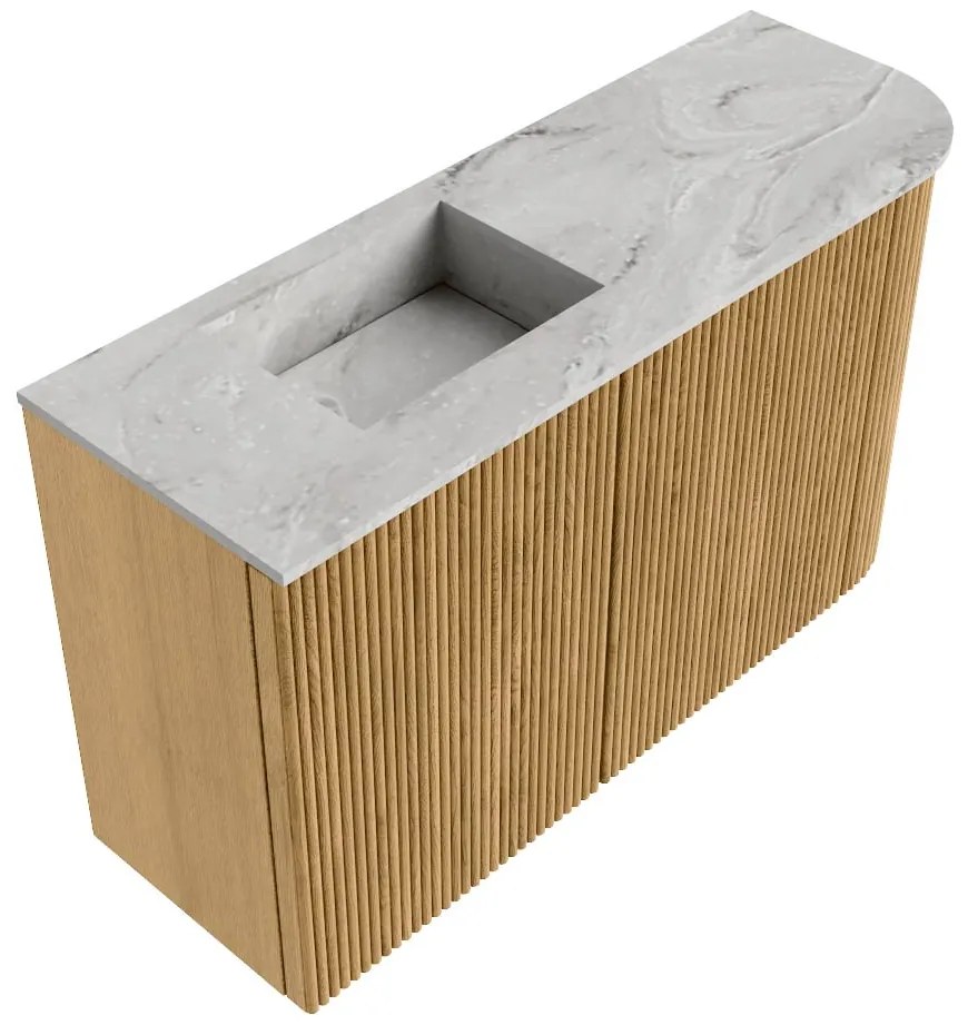 Mondiaz Joya DLux 70cm toiletmeubel ronding rechts oak met wastafel faye links 1 kraangat glace
