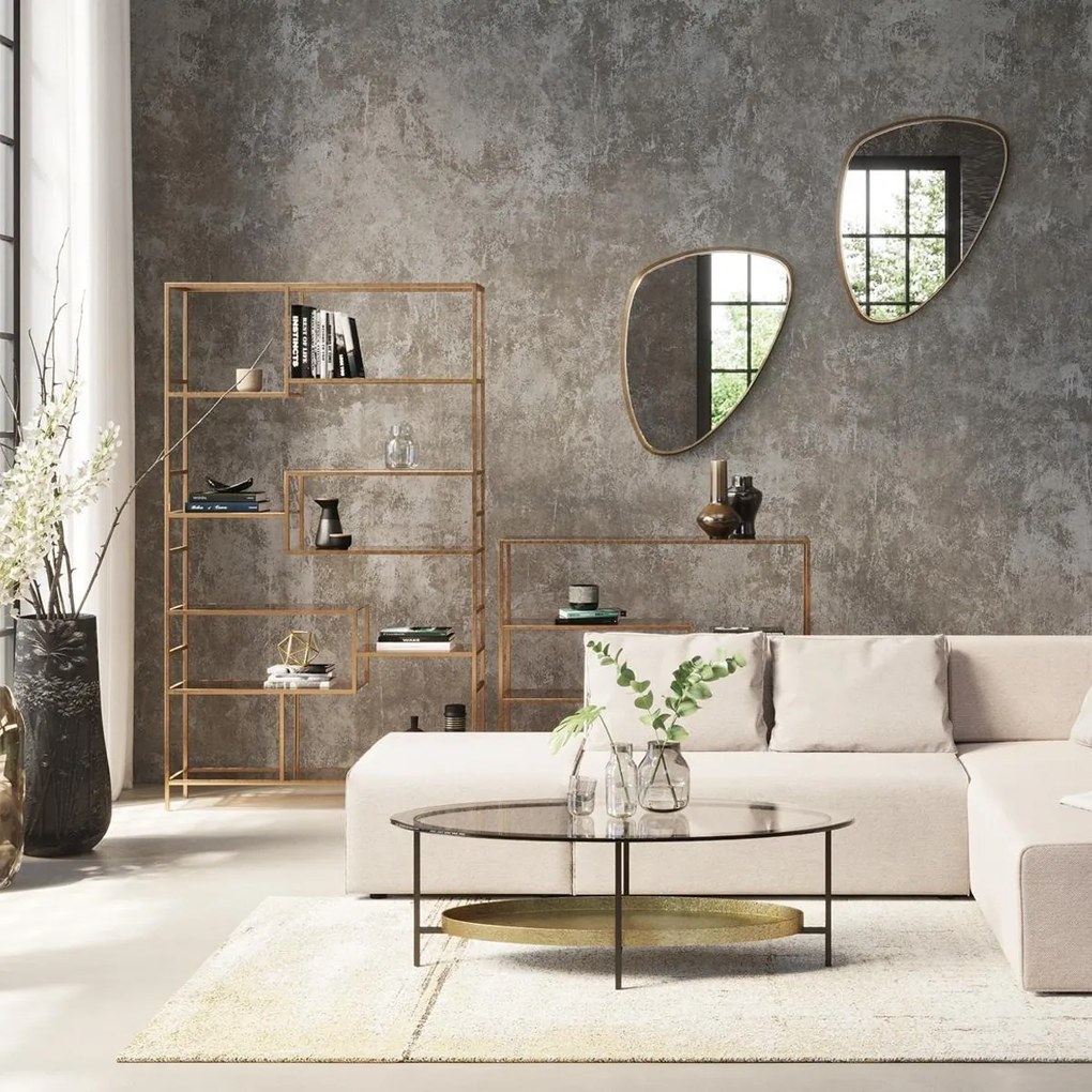 Hoog Wandrek Staal Met Glas Goud - 115x30x195cm.