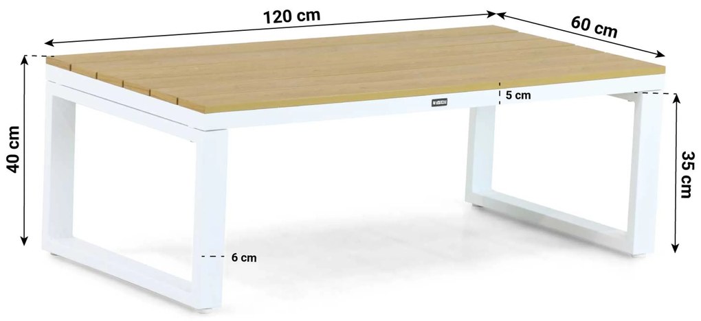 Stoel en Bank Loungeset 5 personen Aluminium/Polywood (teakfinish) Wit Lifestyle Garden Furniture Bilbao
