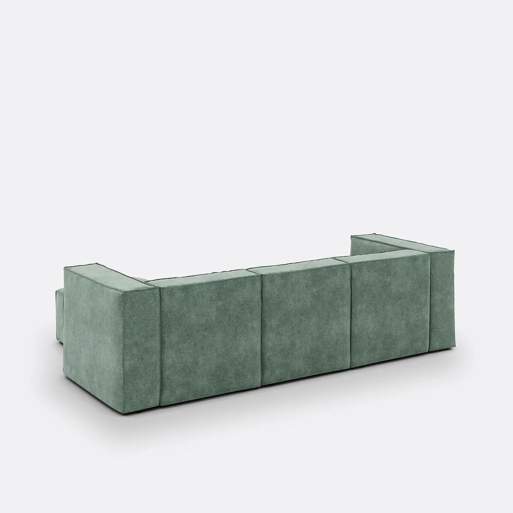 Modulaire bank, 3-zit en poef, in gestructureerd fluweel, Seven