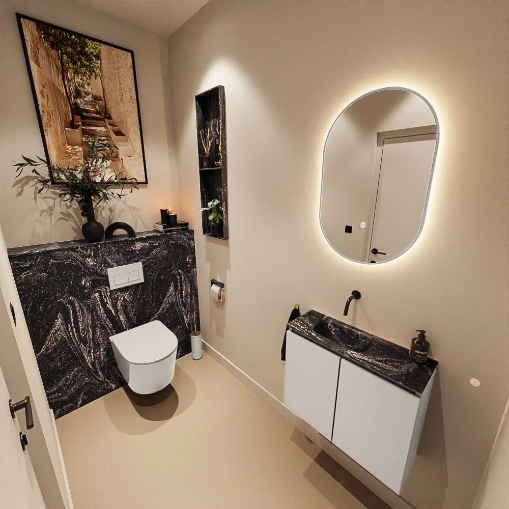 Mondiaz Ture DLux toiletmeubel 60cm linen met wastafel lava links zonder kraangat