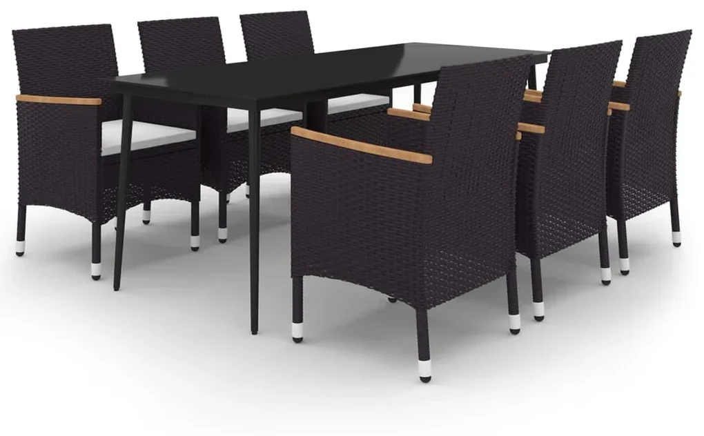 vidaXL 7-delige Tuinset met kussens poly rattan en glas