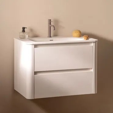 Egerton Zwevend Houten Badkamermeubelset Met Geïntegreerde Wastafel Wit & Spiegelloze & Bruin - Mokka ↑20 Cm Met Overloop Aftapventiel Orveta - Sklum