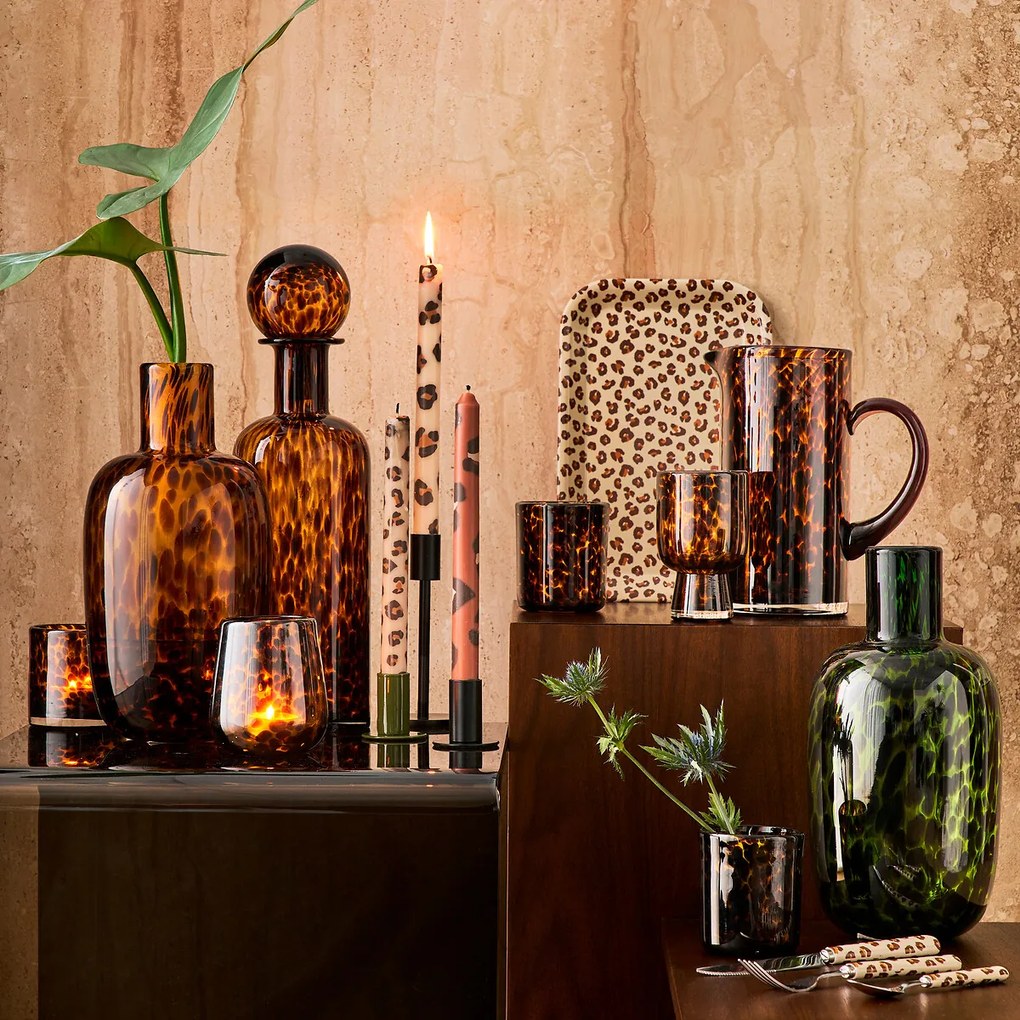 Set van 2 kaarshouders in amberkleurig glas, Fauvita
