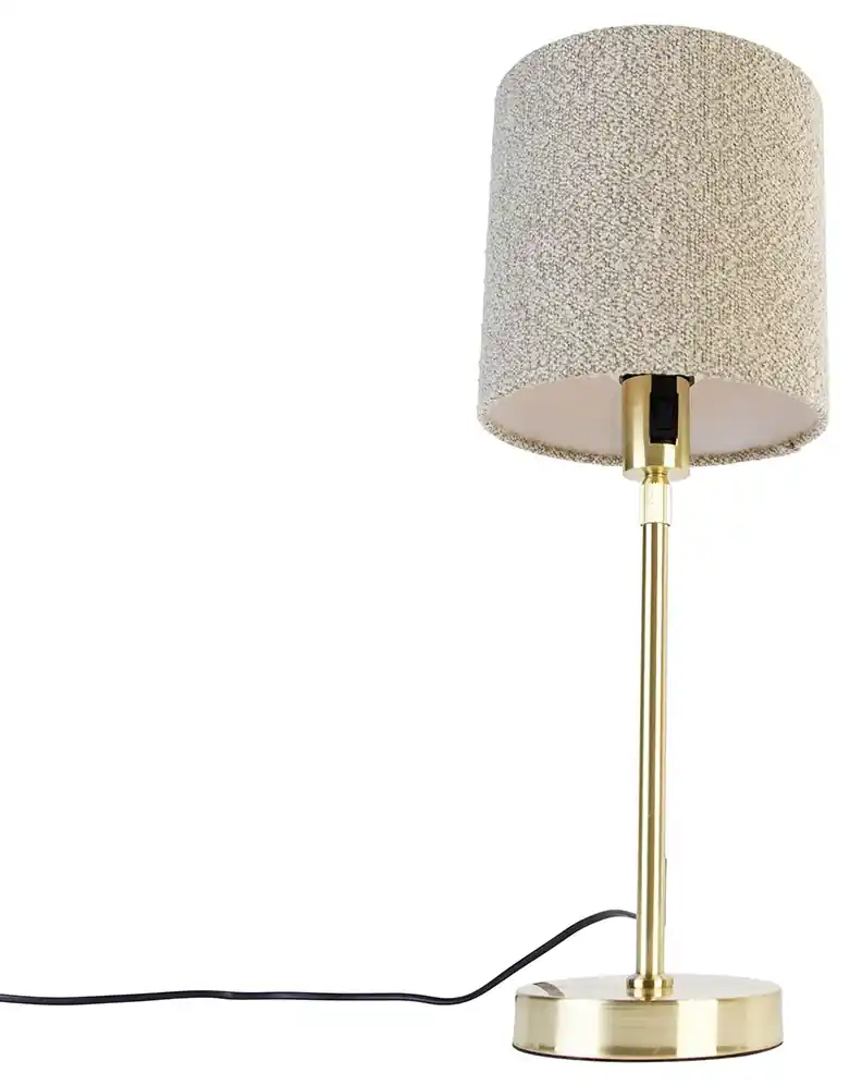 Landelijke tafellamp brons met velours kap taupe