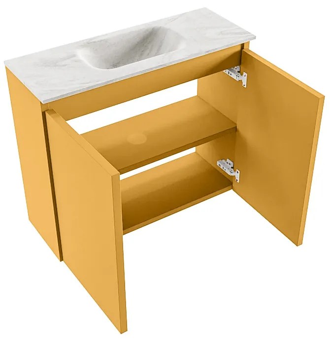 Mondiaz Ture DLux toiletmeubel 60cm ocher met wastafel ostra midden met kraangat