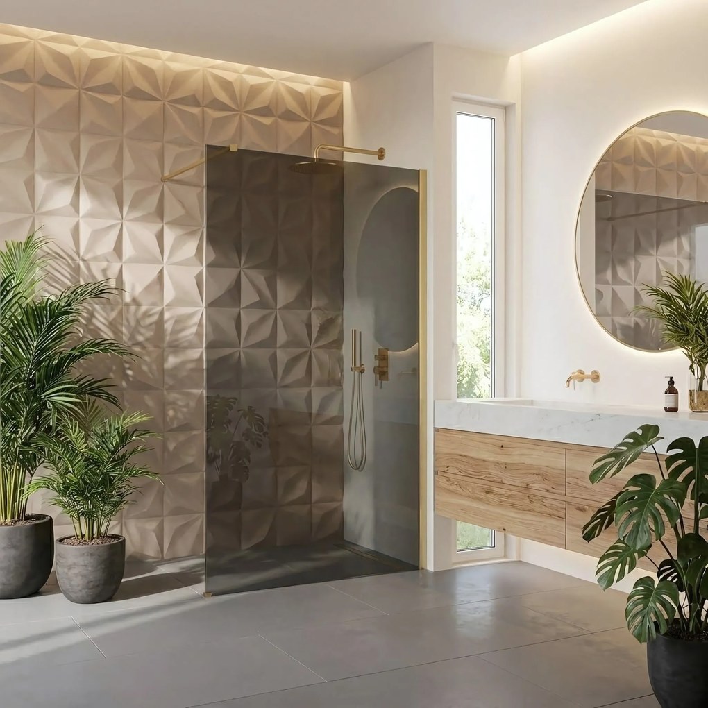 Walk-in douchewand Rea Flexi Grey / Brush Gold 80