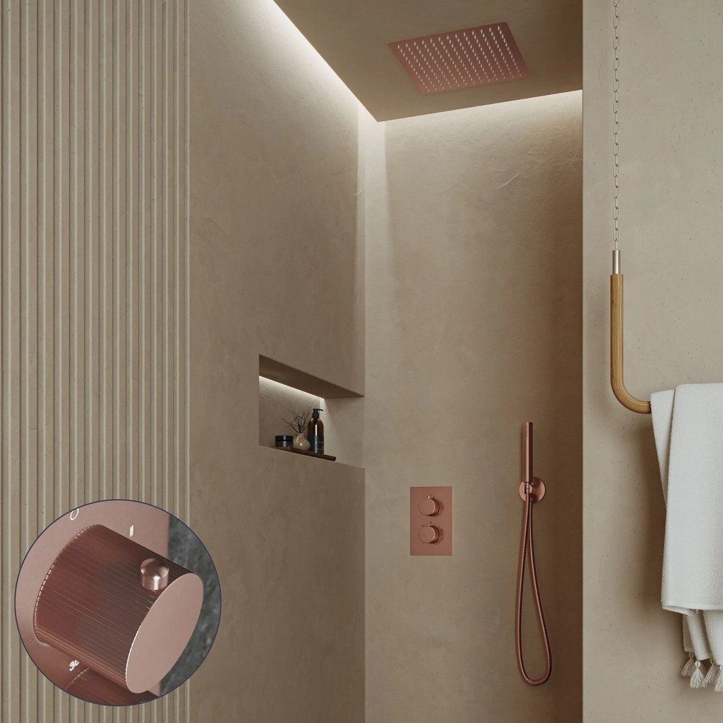 Saniclear Cube Stripes inbouw regendouche met inbouw douchekop 30x30cm geborsteld koper