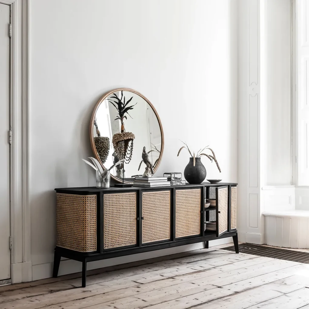 Must Living San Jose XL Grote Ronde Spiegel Van Rotan - 100x3cm