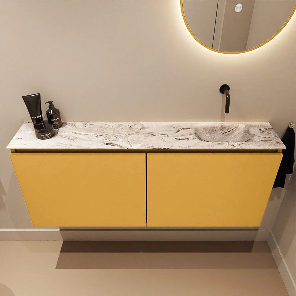 Mondiaz Ture DLux toiletmeubel 120cm ocher met wastafel glace rechts zonder kraangat