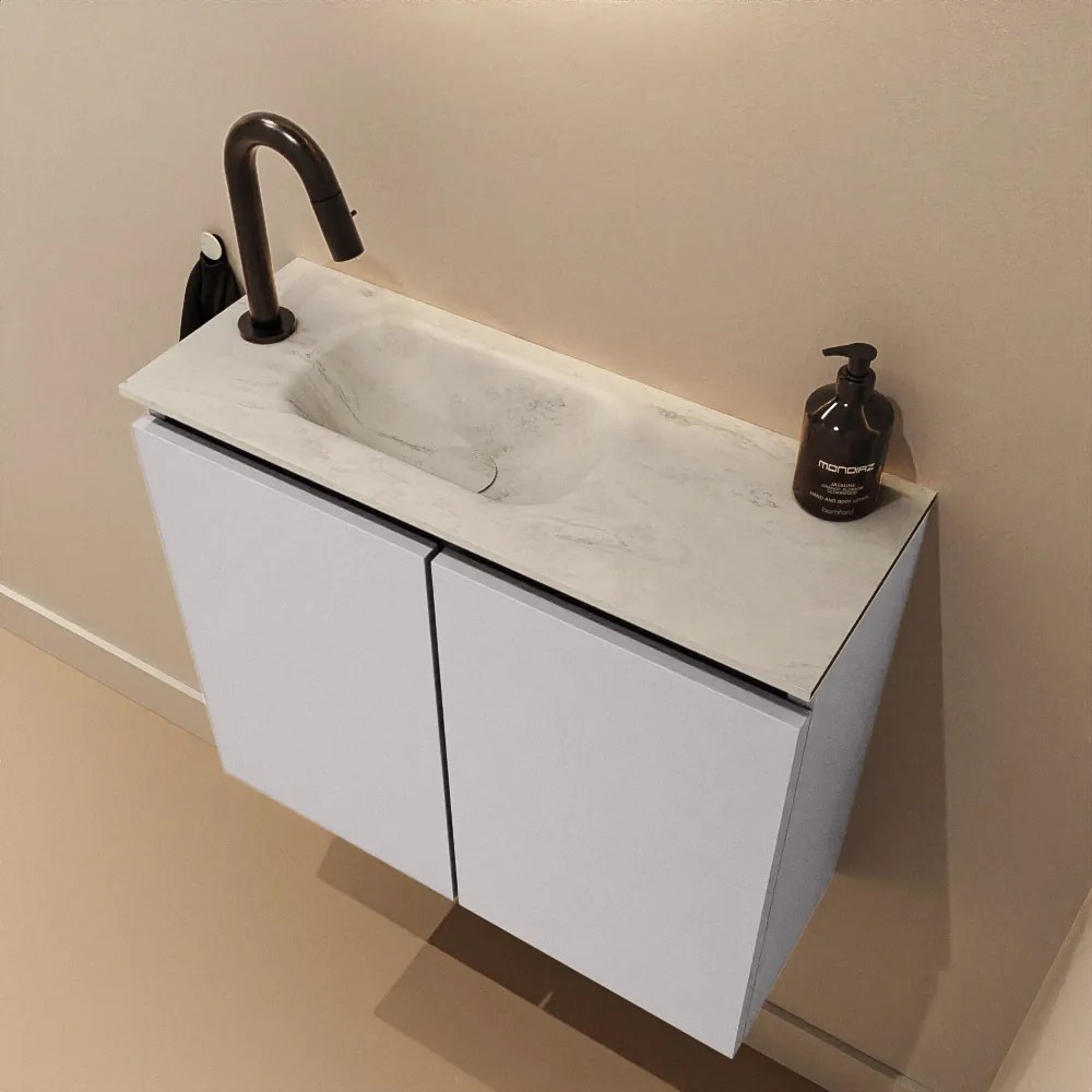 Mondiaz Ture DLux toiletmeubel 60cm cale met wastafel opalo links met kraangat