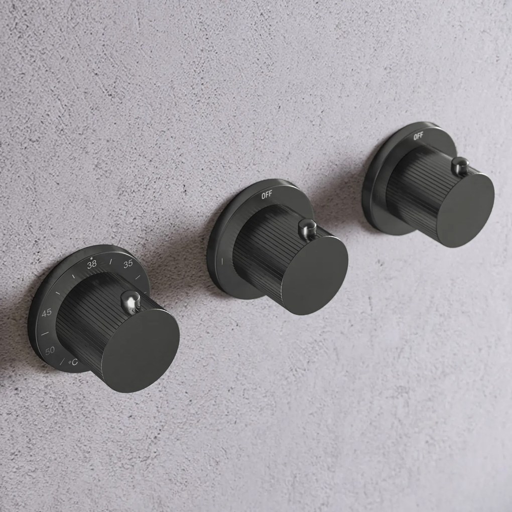 Saniclear Plus Stripes inbouw badkraan met vrijstaande uitloop en staafhanddouche verouderd ijzer - gunmetal