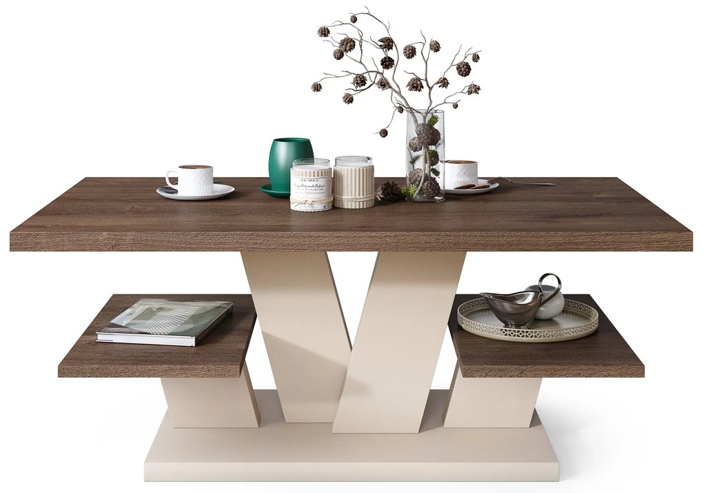 Mazzoni VIVA MAT Bruin eik/beige - MODERNE KOFFIE TAFEL MET SCHAPPEN