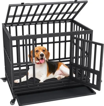 VEVOR Hondenkooi 95×65×81cm Hondenkooi van roestvrij gegalvaniseerd stalen buis met elektrostatische verf Hondenkooi met 3 deuren en uitneembare lekbak Hondentransportbox Transportkooi