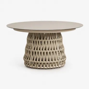 Ronde Eettafel Ø140 Cm Van Keramiek En Gevlochten Touw Tevary Tapioca Beige - Sklum