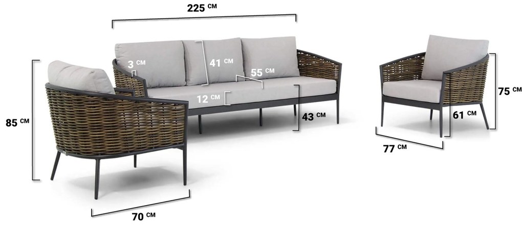 Stoel en Bank Loungeset 5 personen Aluminium Taupe Coco Coco Palm