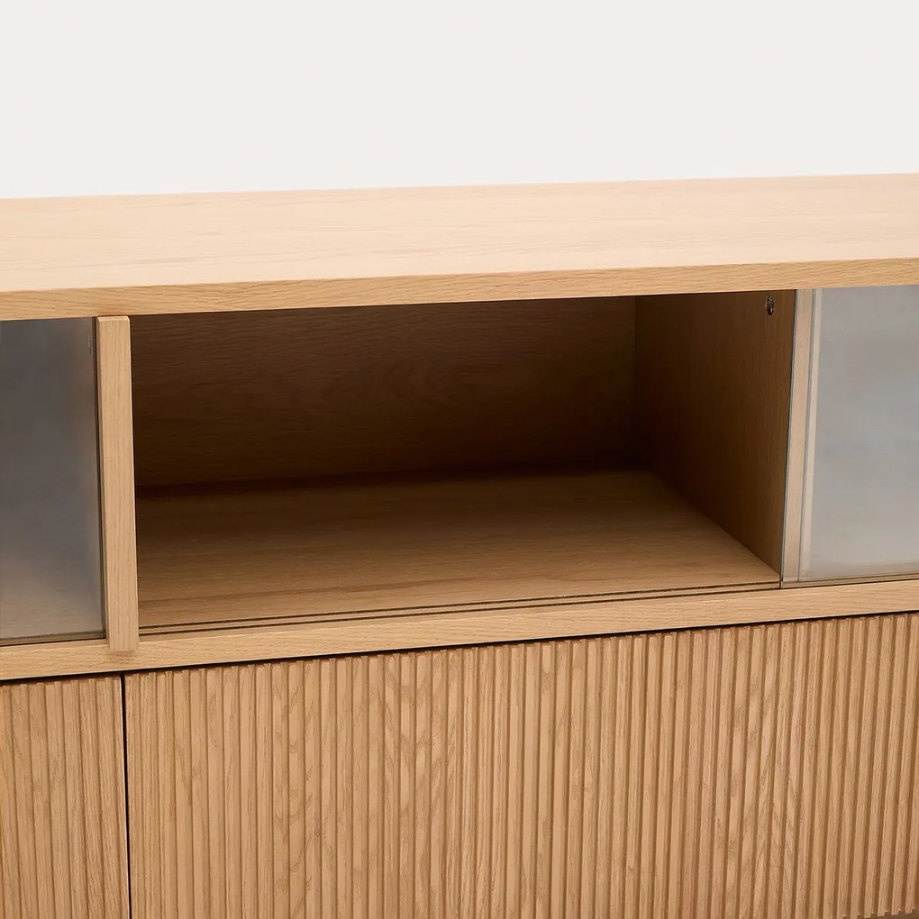 Kave Home Helvine Tv-meubel Eiken Met Glazen Schuifdeuren - 200x40x54cm.