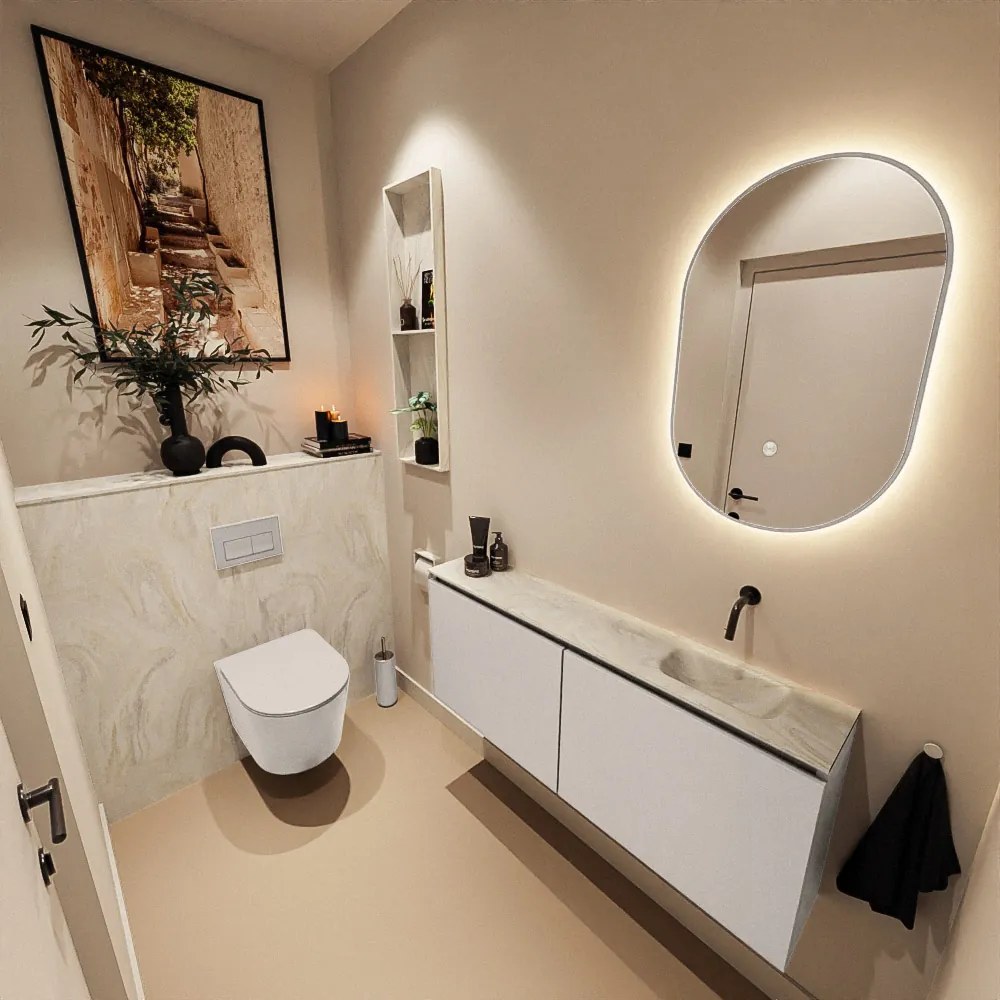 Mondiaz Ture DLux toiletmeubel 120cm linen met wastafel ostra rechts zonder kraangat