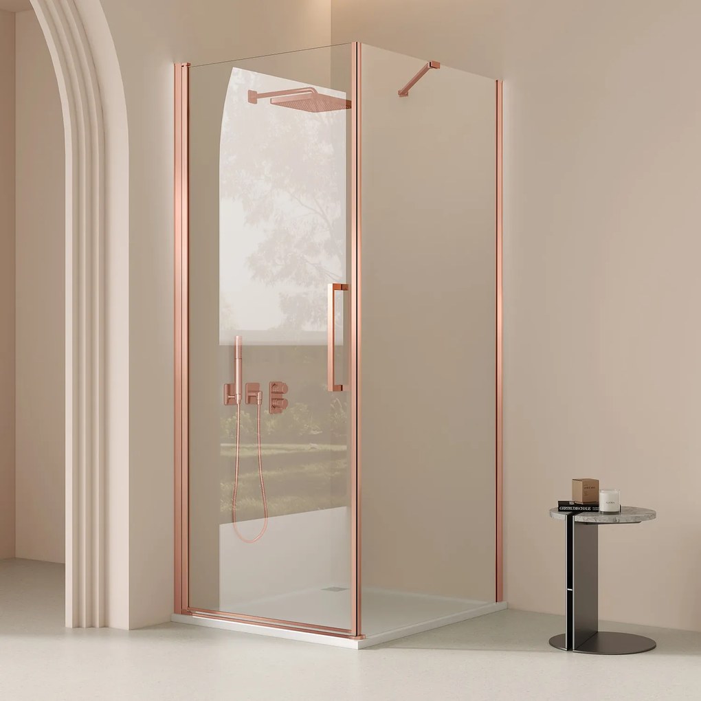 Saniclear Clearline douchecabine 80x100cm met 80cm deur geborsteld koper