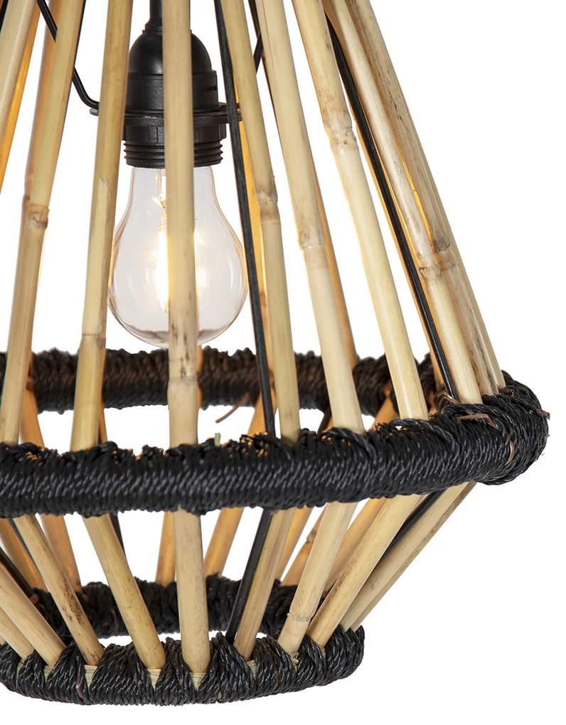 Oosterse hanglamp bamboe met zwart 32 cm - EvalinOosters E27 rond Binnenverlichting Lamp