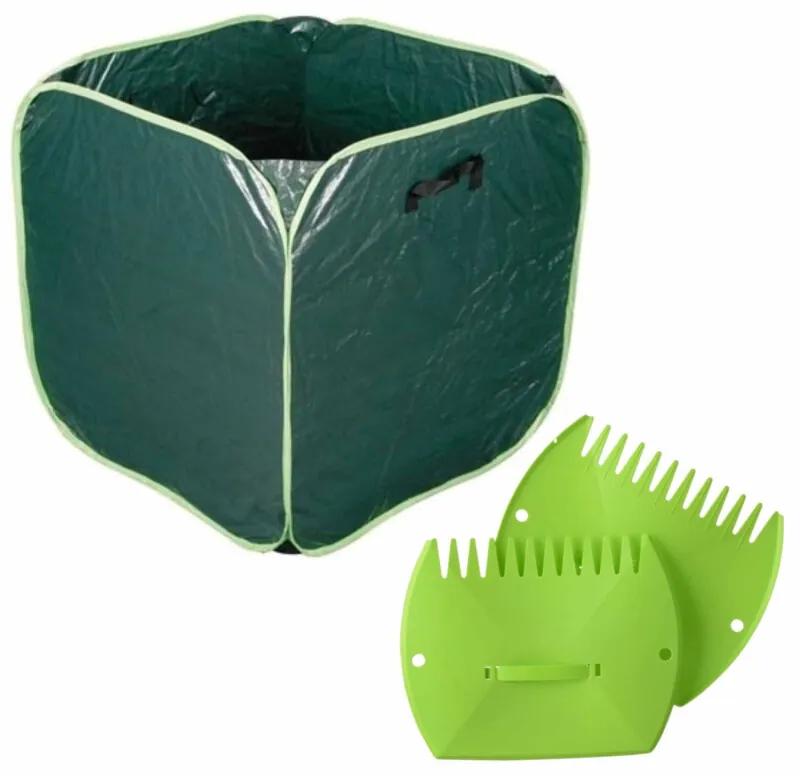 Groene tuinafvalzak opvouwbaar 290 liter met een setje bladharken/tuinafval grijpers - Tuinieren opharken
