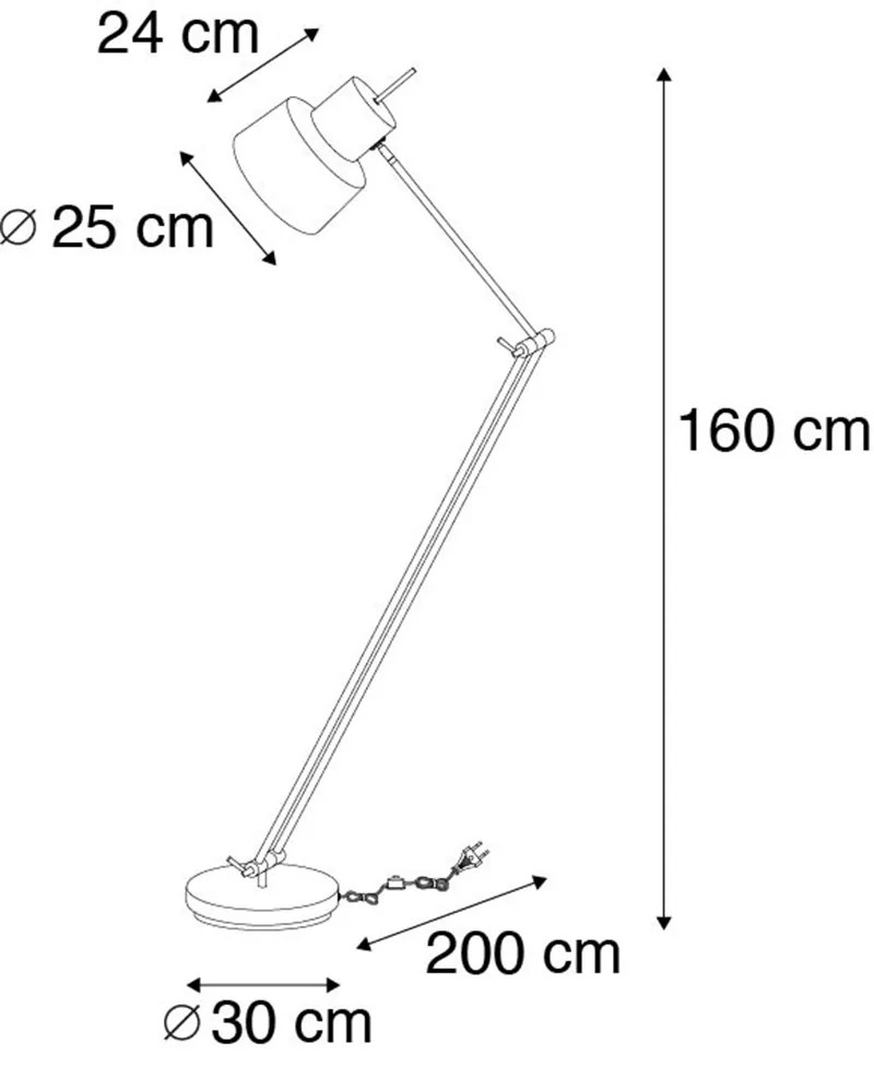 Retro vloerlamp zwart draai- en kantelbaar - Chappie Retro E27 Binnenverlichting Lamp