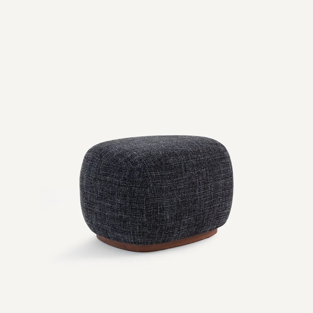 Voetsteun, stoffen poef en onderstel van massief notenhout, JERRY