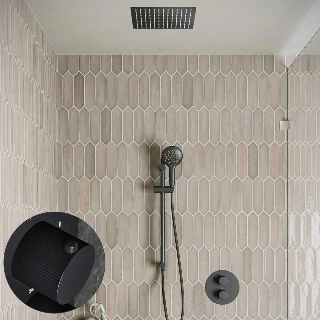 Saniclear Cube Stripes inbouw regendouche rond met inbouw douchekop 30x30cm, glijstang en 2 standen handdouche zwart mat