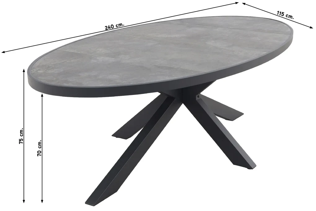 Jasmine Black/Silva 240x115 cm. ovale tuinset - 7-delig