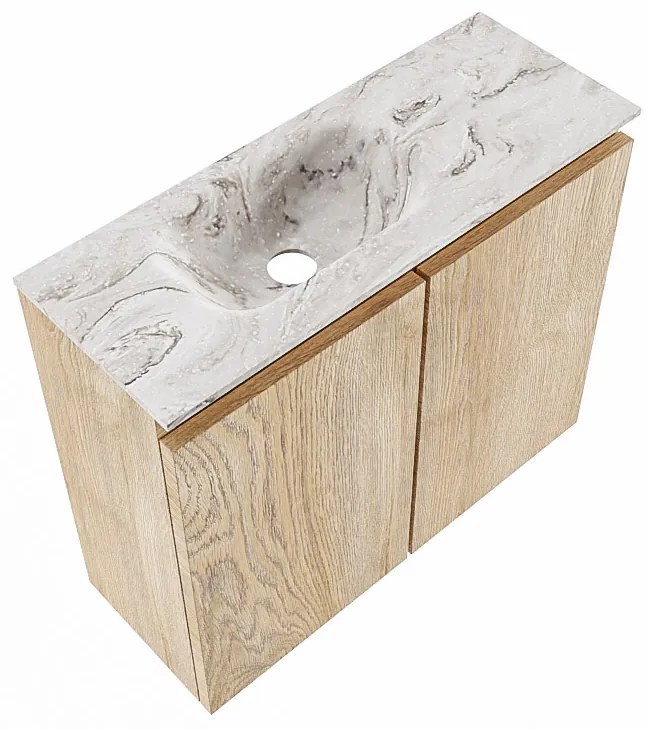 Mondiaz Ture DLux toiletmeubel 60cm washed oak met wastafel glace links met kraangat
