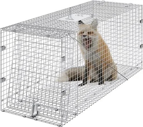 VEVOR Levende Dierenval, 127 x 50 x 66 cm, Humane Kattenval van Gegalvaniseerd Ijzer, Opvouwbare Dierenval met Handvat voor Zwerfhonden, Gordeldieren, Wasberen, Marmotten, Vossen