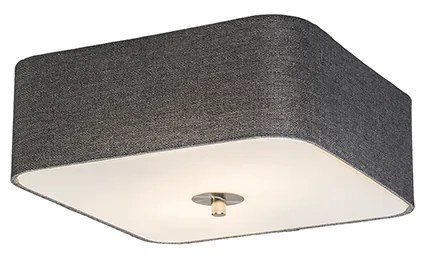 Stoffen Plafondlamp vierkant grijs 30 cm - Drum deluxe Jute Landelijk / Rustiek, Modern E27 Binnenverlichting Lamp