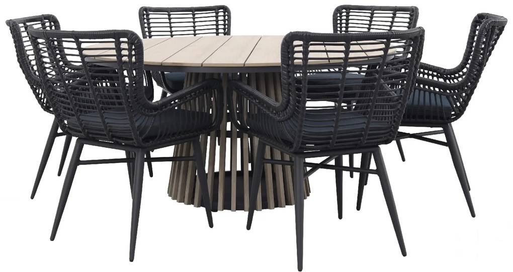 Jasmine Black/GI Trinxa 6-persoons ronde dining tuinset Ø148 cm.