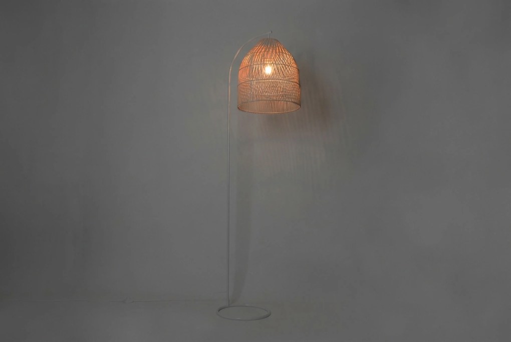 Landelijke Vloerlamp Wit Met Rotan - Sam Staal Wit