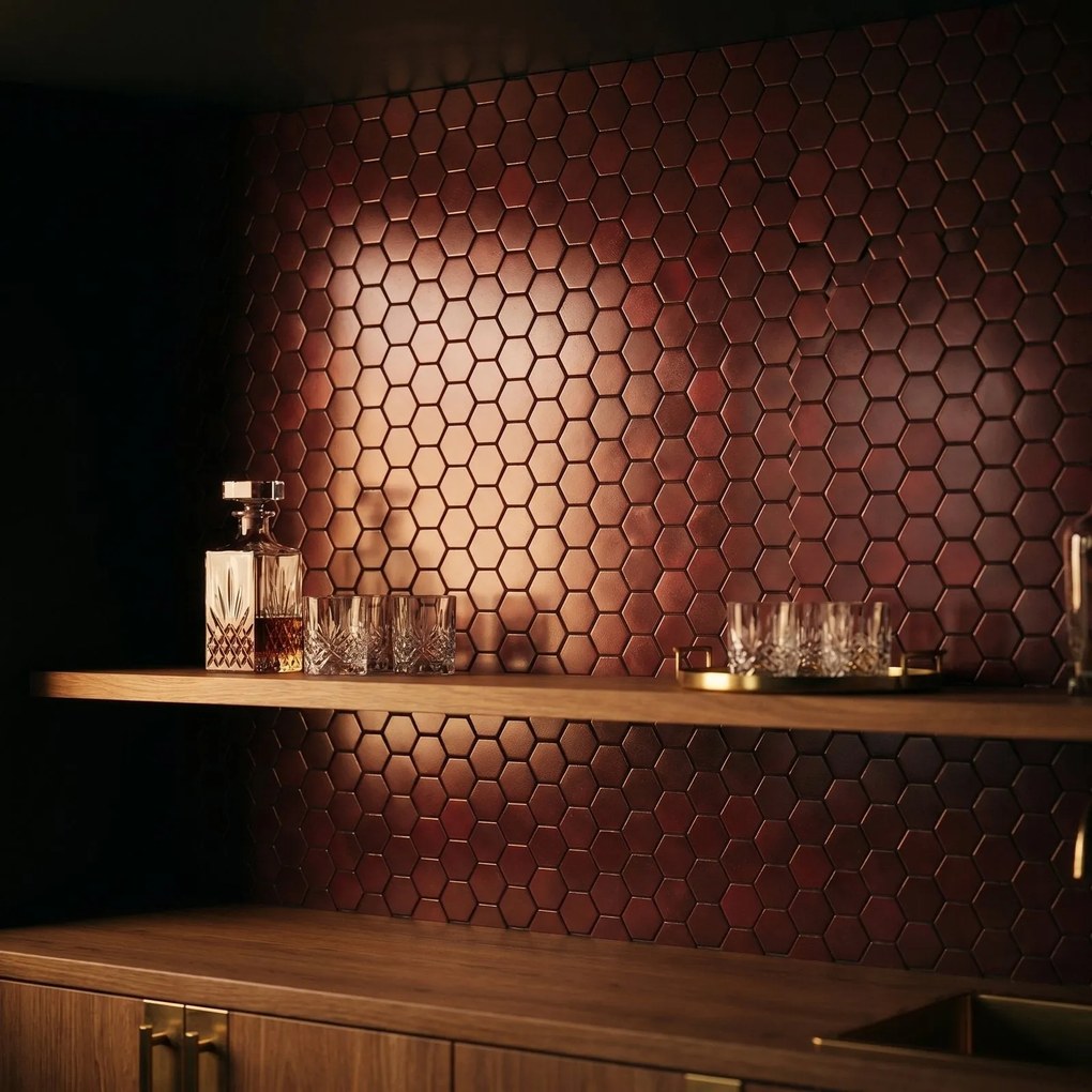 Zelfklevende Mozaïektegels Metaal | Hexagon Bordeaux | 28,8×29,2 cm | Keuken, Bad & WC