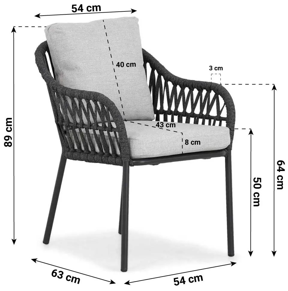 Tuinset 4 personen 170 cm Aluminium/rope Grijs Coco Puerto/Valencia