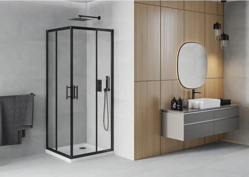Mexen Rio vierkante douchecabine 90 x 90 cm, transparant, zwart + Flat douchebak, wit - 860-090-090-70-00-4010B